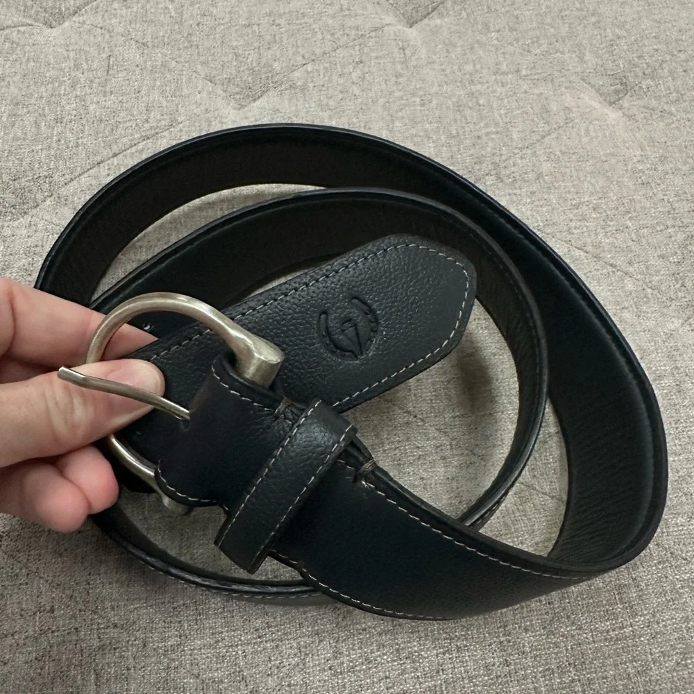 Kerrits XL leather belt blue, brown and grey simple D equestrian belt